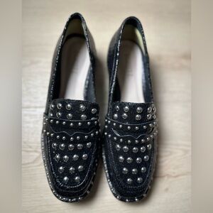 SCHUTZ NWT Women’s Allyson Studded Black Leather Penny Loafer Shoes Size 9.5B